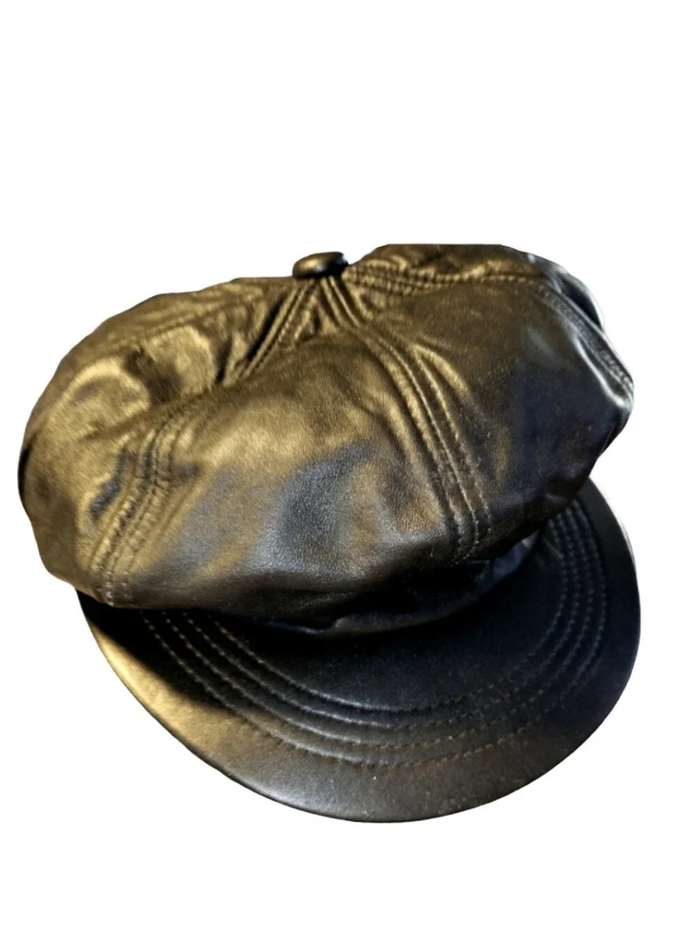 Genuine Leather Black Driving Cap Newsboy Hat 57mm (US Size 7 1/8) Med